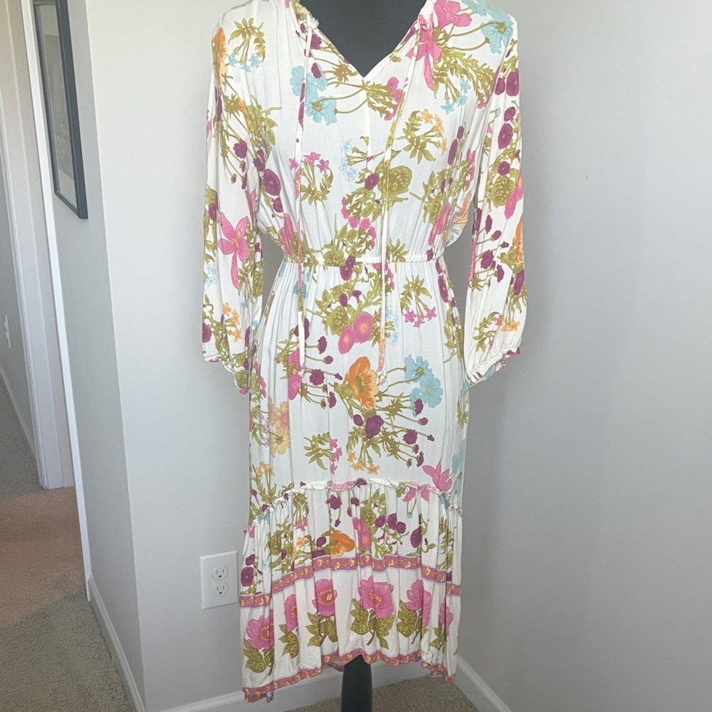 Floral V-Neck Boho Midi Dress